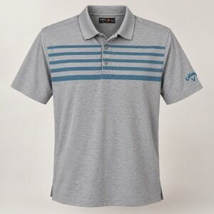 Callaway Opti-Dri Mens XL Grey Blue Striped Short Sleeve Golf Polo Shirt